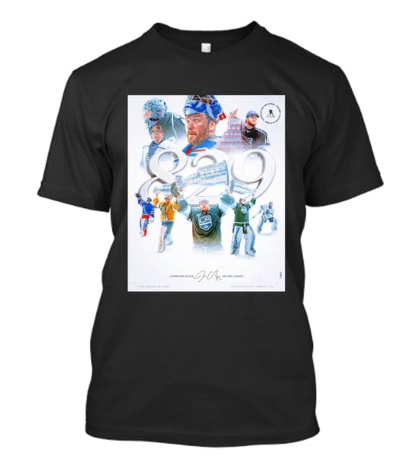 Jonathan Quick 829 NHL Games Collage With Stanley Cup Images T-Shirt