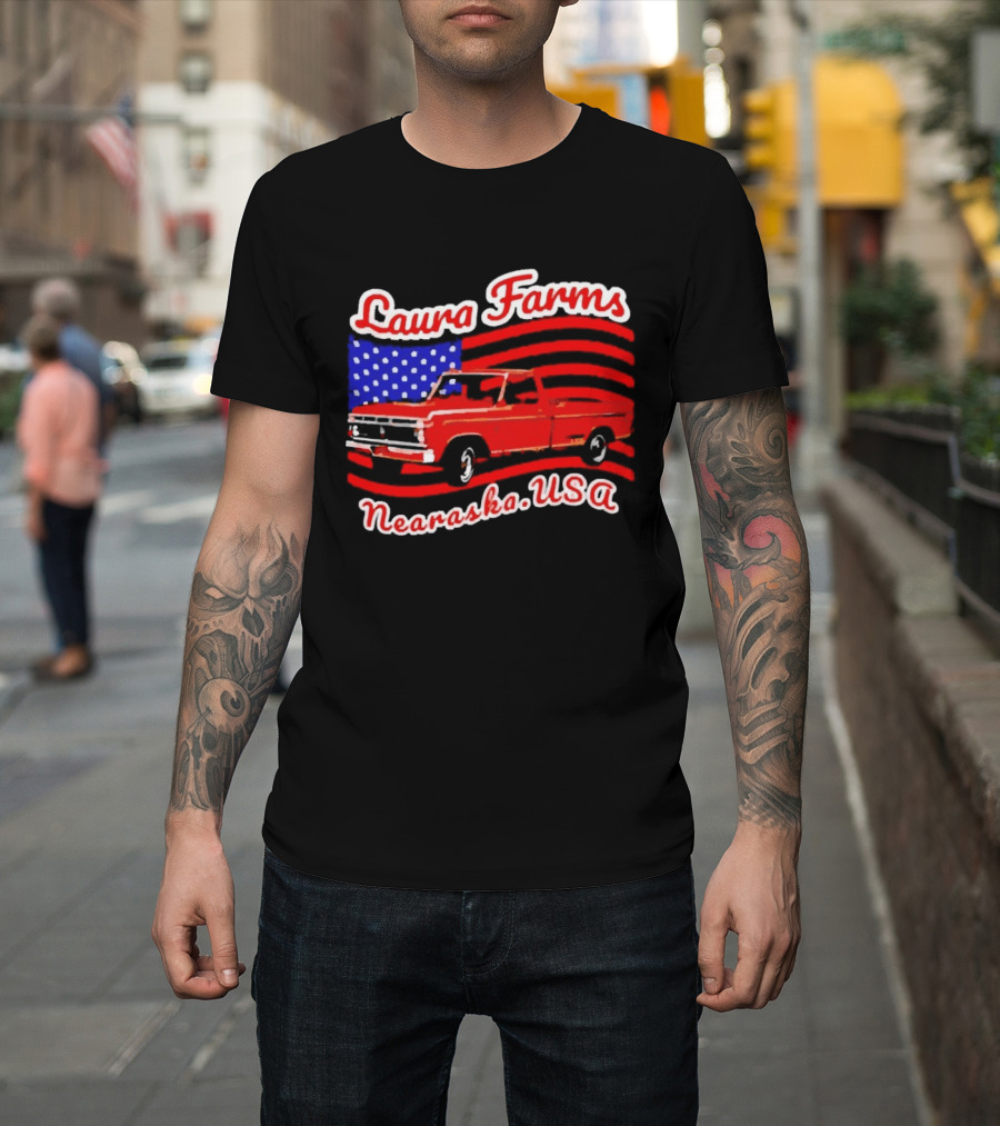 Laura Farms Nebraska USA Vintage Truck American Flag T-Shirt