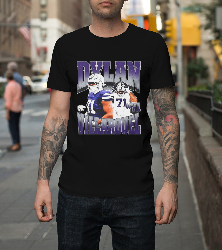 Dylan Villarouel Kansas State Wildcats Football #71 Player T-Shirt