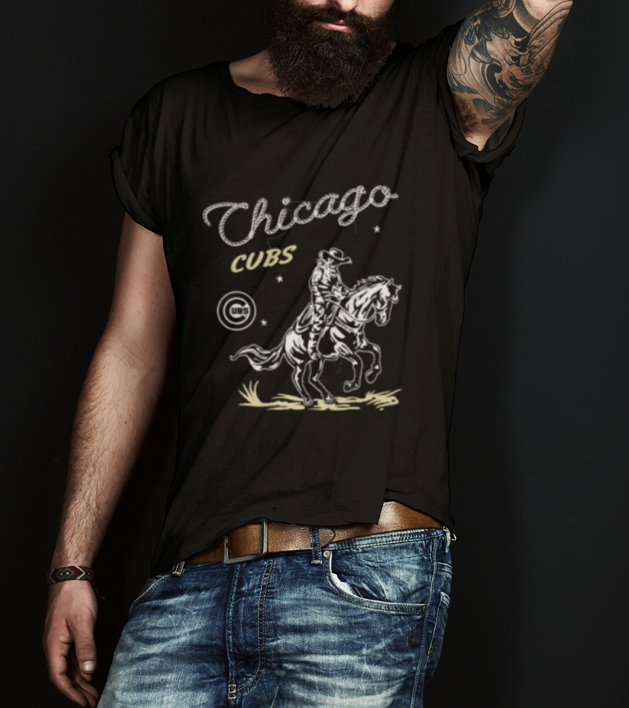 Chicago Cubs Lasso Cowboy Riding Equestrian Drawing T-Shirt