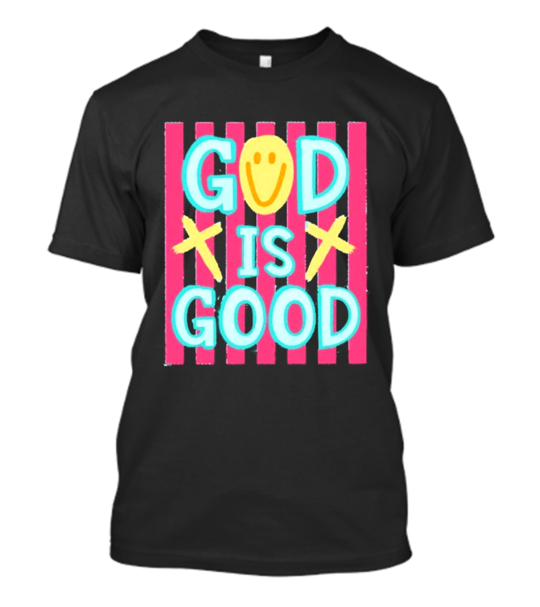 God Is Good Smiley Face Crosses Pink Stripes T-Shirt