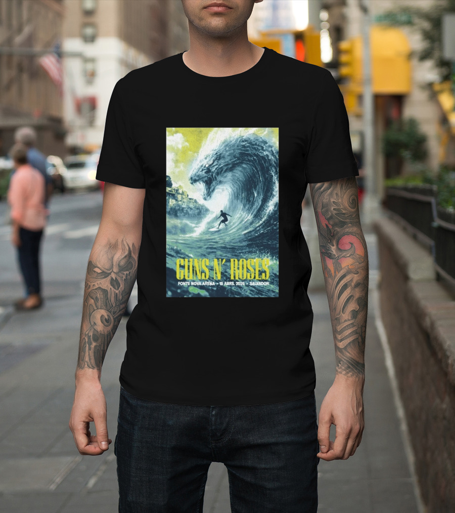 Guns N' Roses Concert April 15 2026 Fonte Nova Arena Salvador Surfer Wave T-Shirt