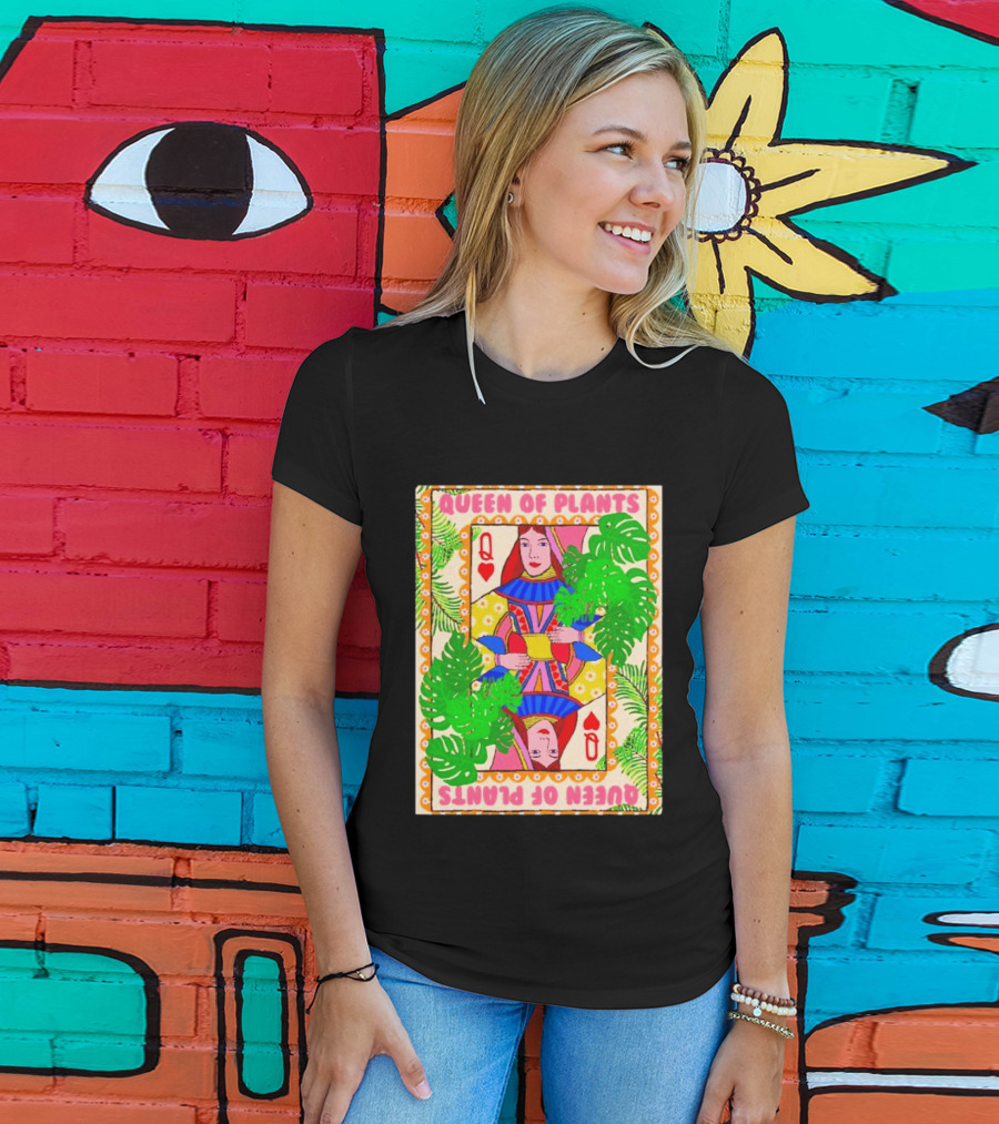Queen Of Plants Playing Card Monstera Leaves Q Heart T-Shirt