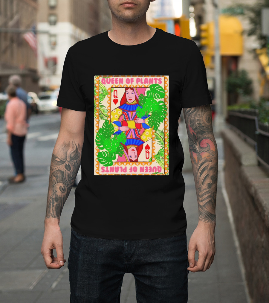 Queen Of Plants Playing Card Monstera Leaves Q Heart T-Shirt