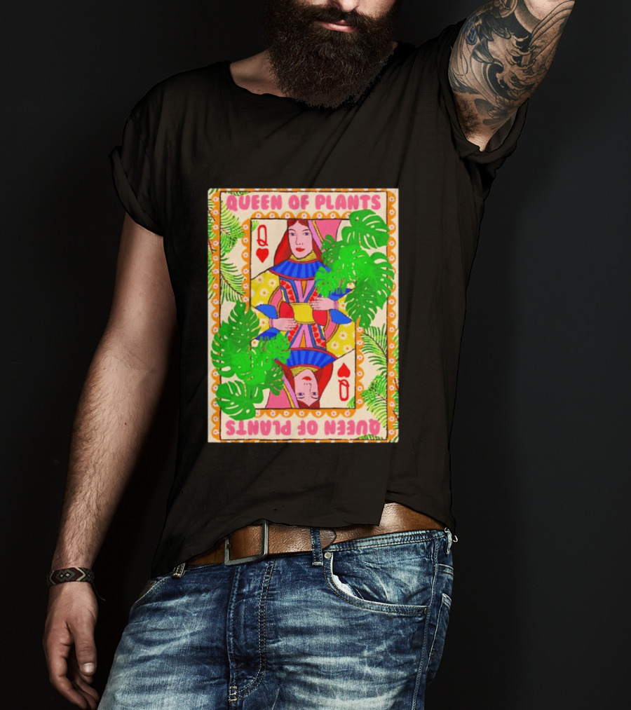 Queen Of Plants Playing Card Monstera Leaves Q Heart T-Shirt