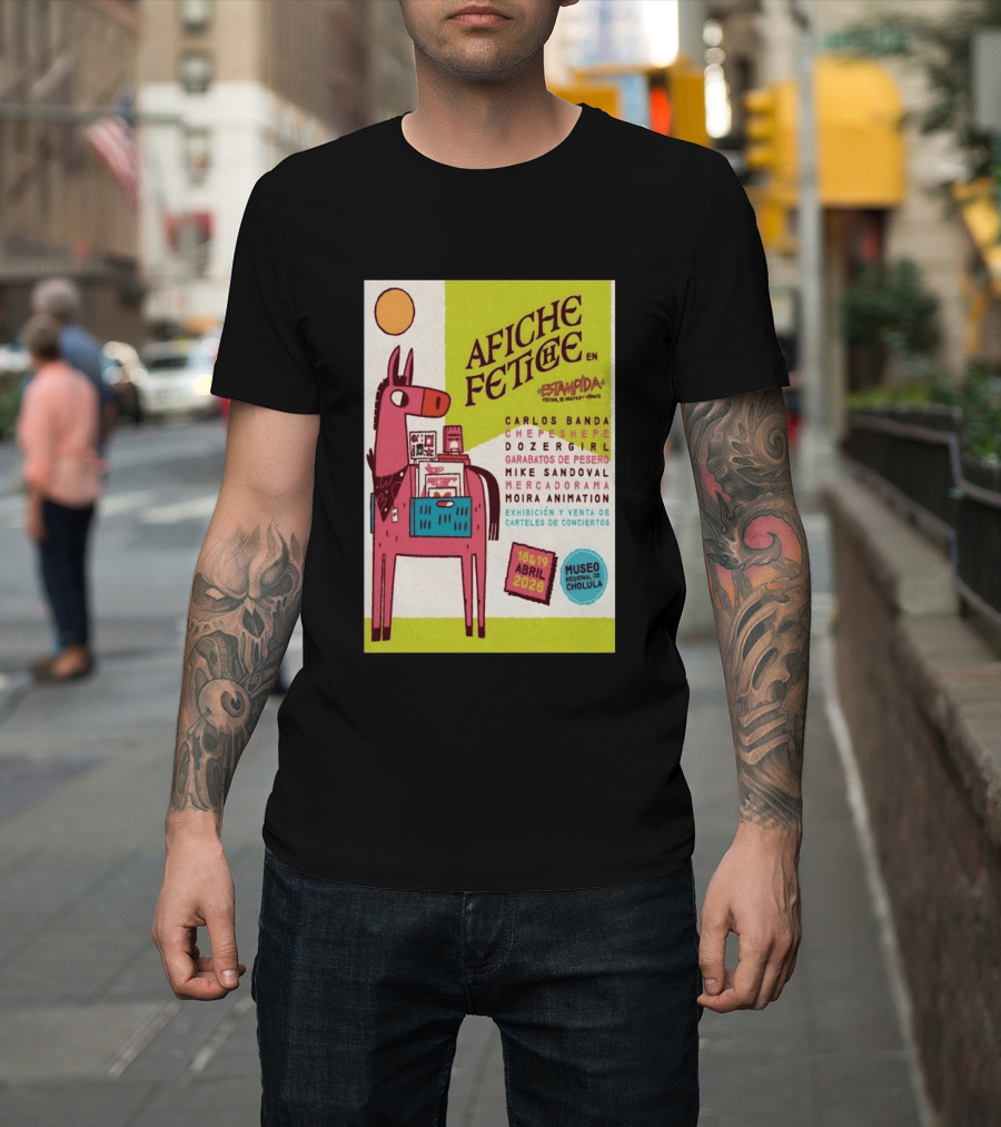 Afiche Fetiche Estampida Festival Gráfica Cómics Cholula Abril 2026 Museo Regional Exhibición Carteles Conciertos T-Shirt