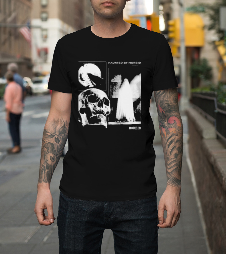 Haunted By Morbid Skull And Ghost Imagery Morbid Podcast T-Shirt