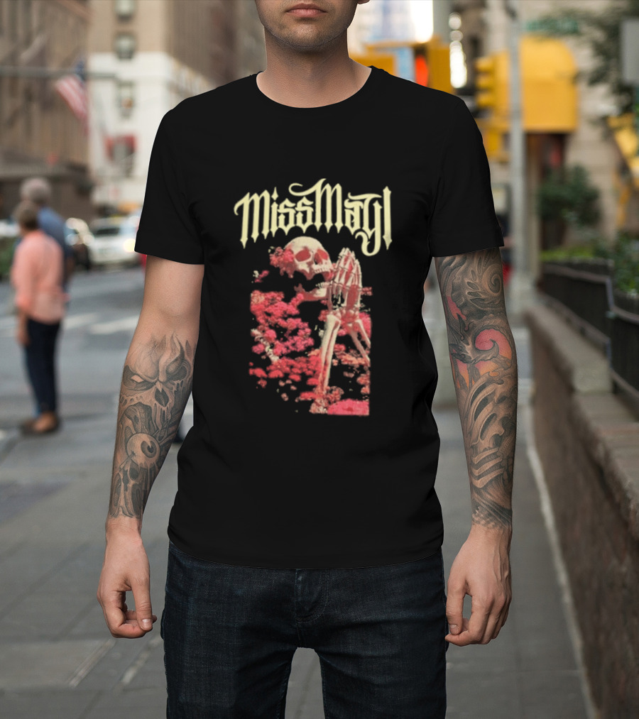 Miss May I Pray For Silence Skeleton Red Flowers T-Shirt