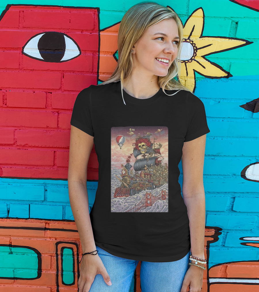 Dead And Company Emek Trip Of Fools Skull Train And Roses In Clouds T-Shirt