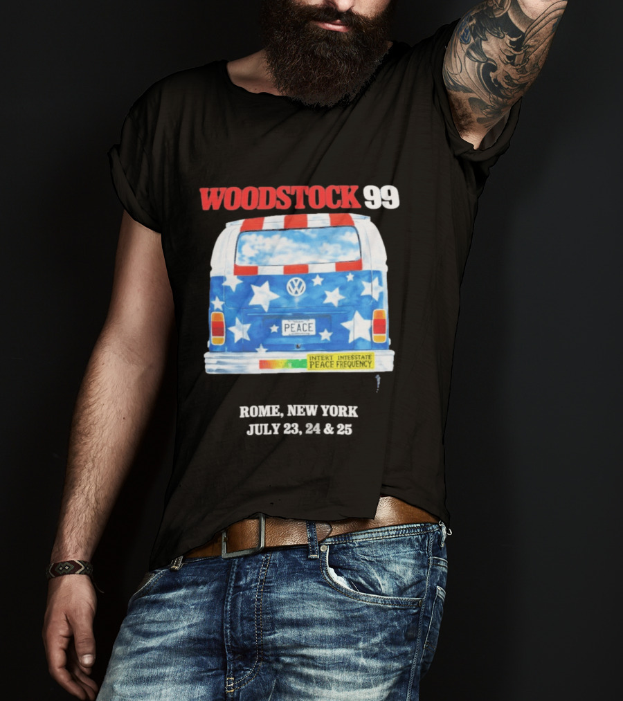 Woodstock 99 Something Very Bad Is Going To Happen Peace Frequency VW Van T-Shirt