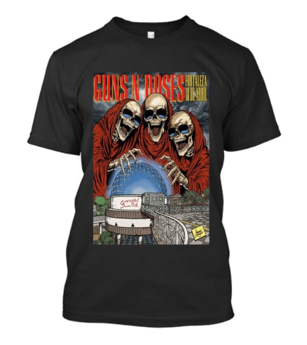 Guns N' Roses Fortaleza 18 De Abril Skeleton Red Hooded Figures Concert T-Shirt