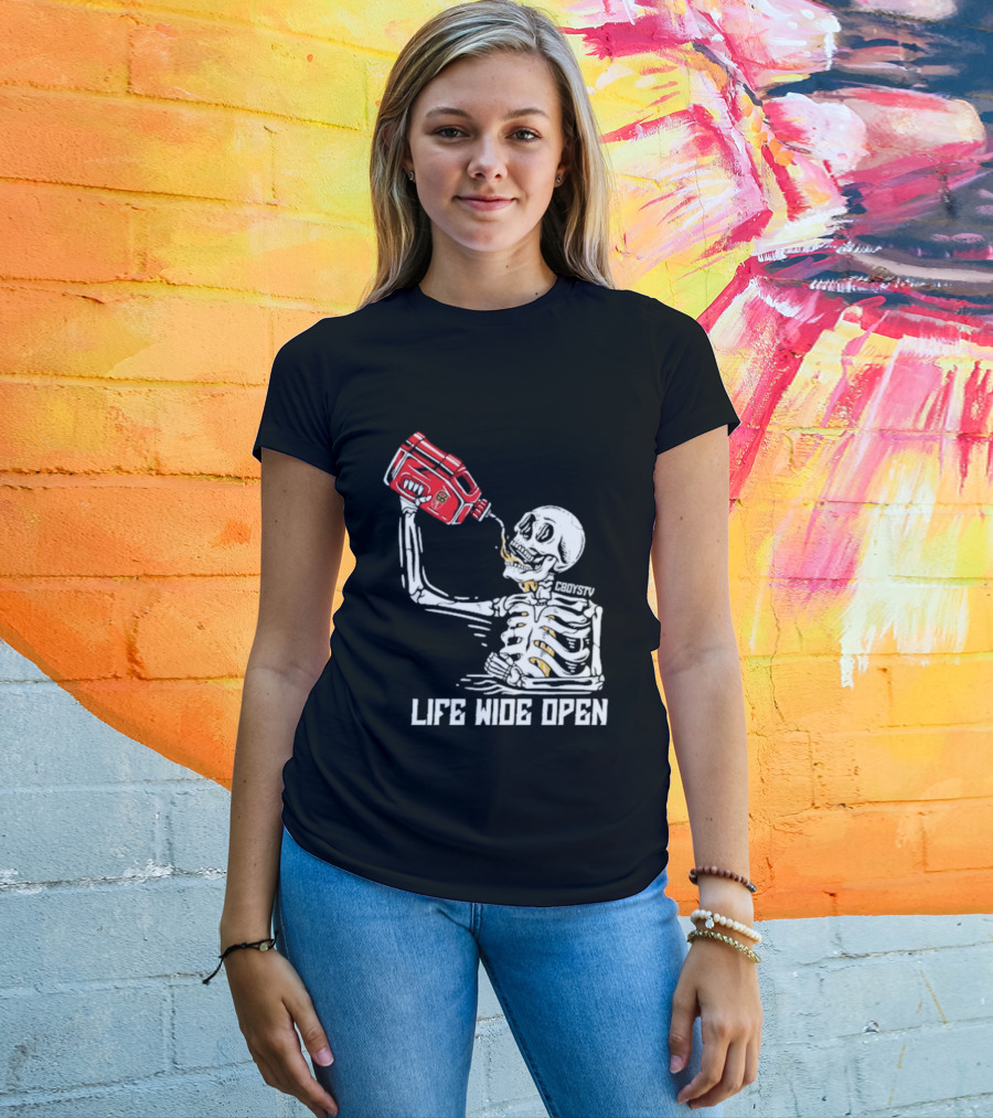 Cboystv Life Wide Open Skeleton Drinking Soul Fuel T-Shirt