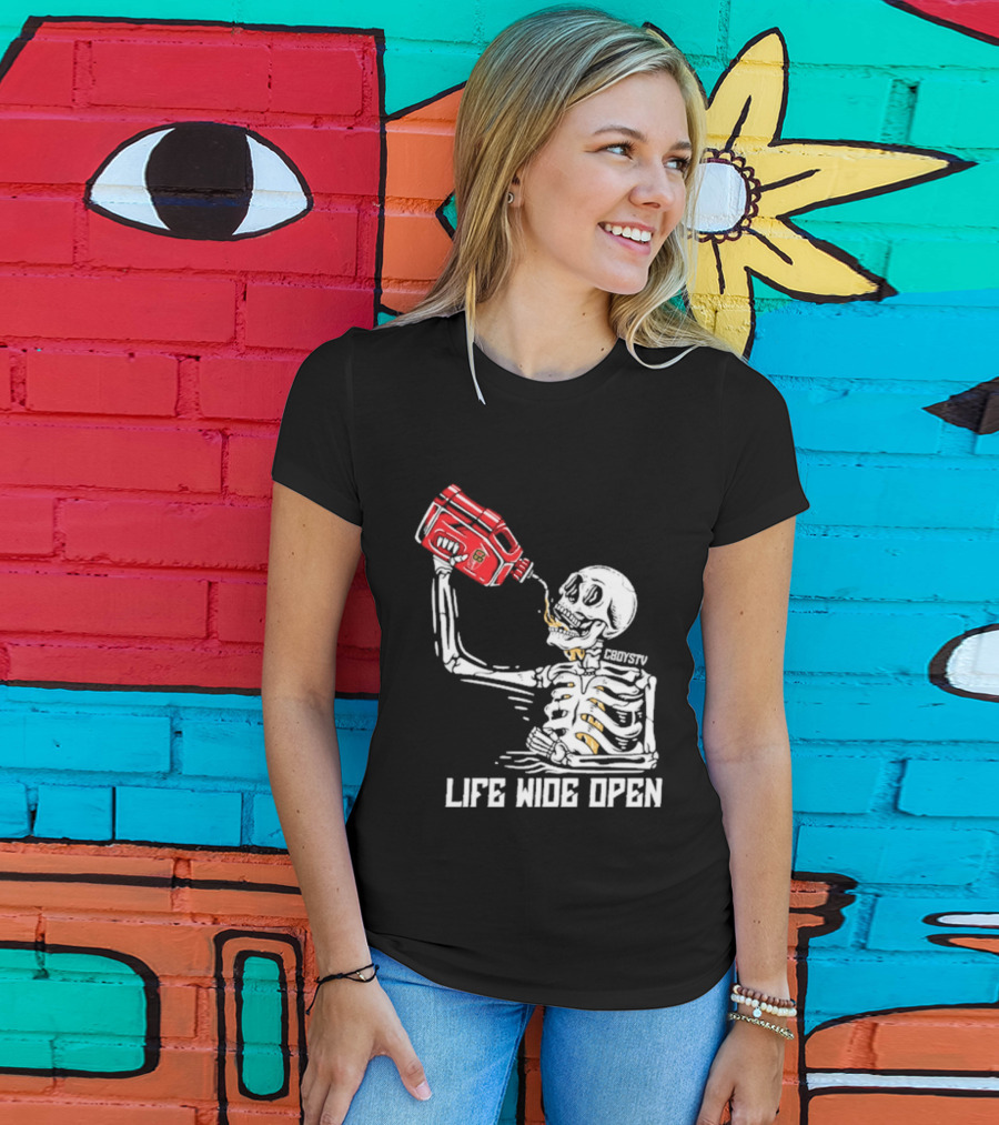 Cboystv Life Wide Open Skeleton Drinking Soul Fuel T-Shirt