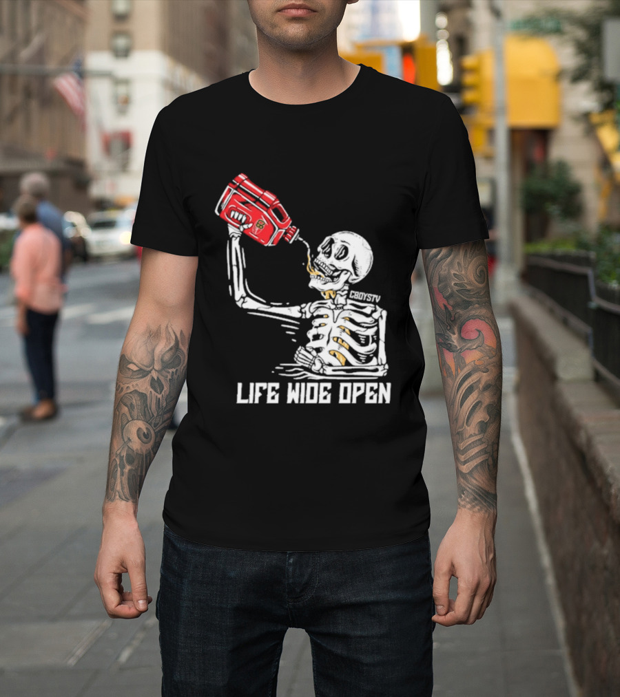 Cboystv Life Wide Open Skeleton Drinking Soul Fuel T-Shirt