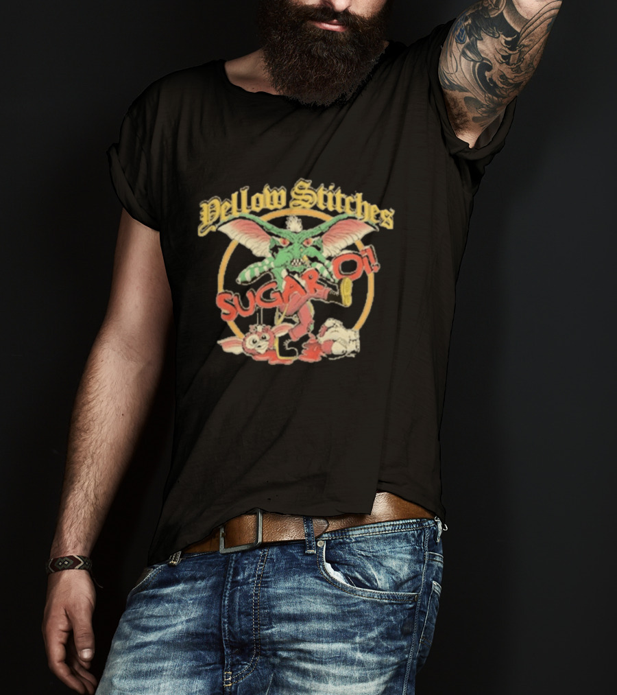 Yellow Stitches Sugar Oi Creature With Wings And Mischievous T-Shirt