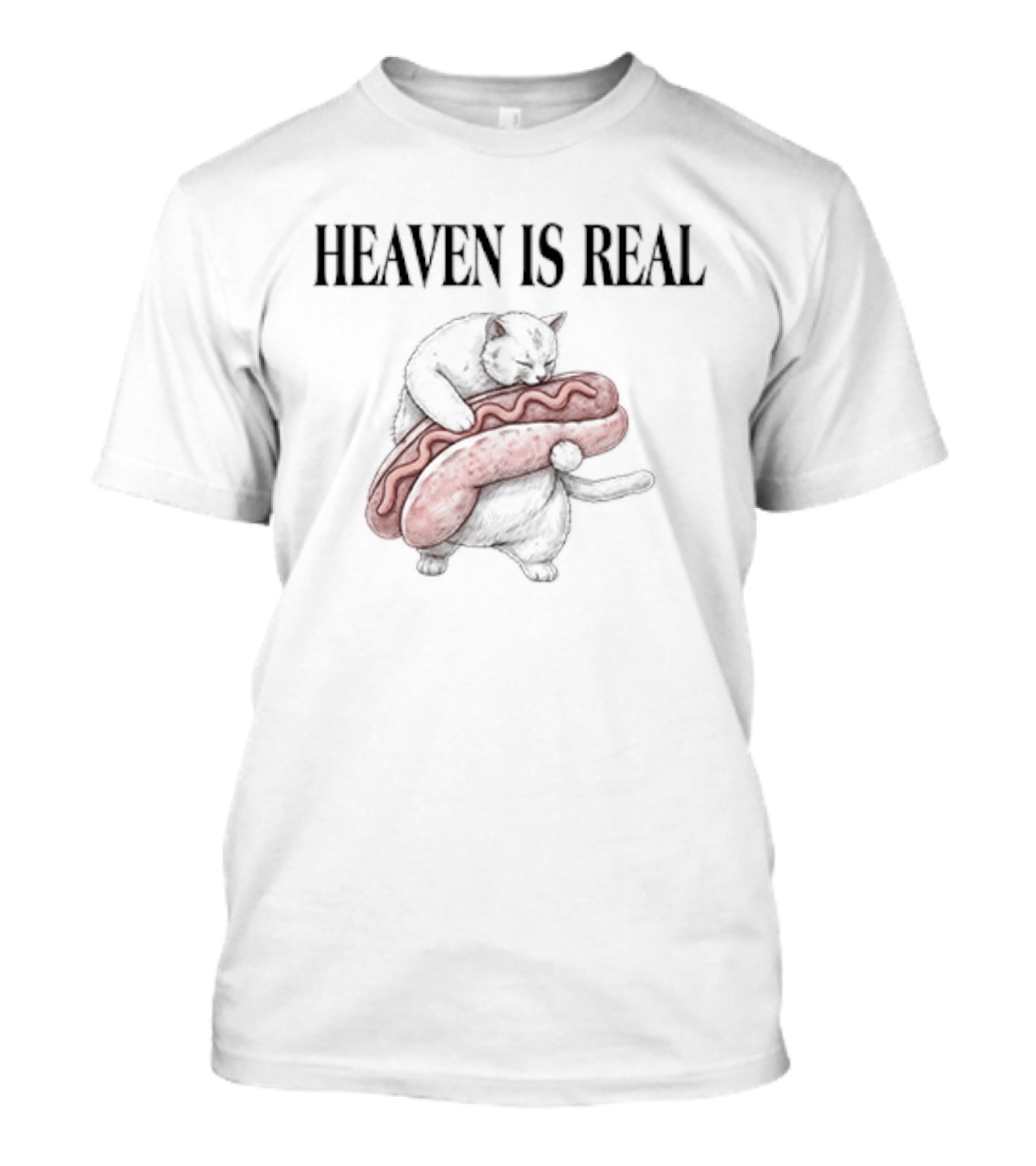 Heaven Is Real Cat Holding Giant Hot Dog T-Shirt