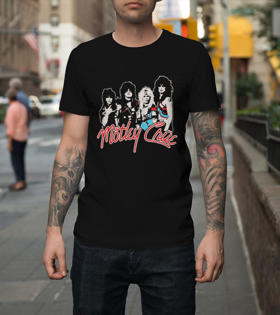 Motley Crue Band Members Sketch Red And Blue Outlines T-Shirt