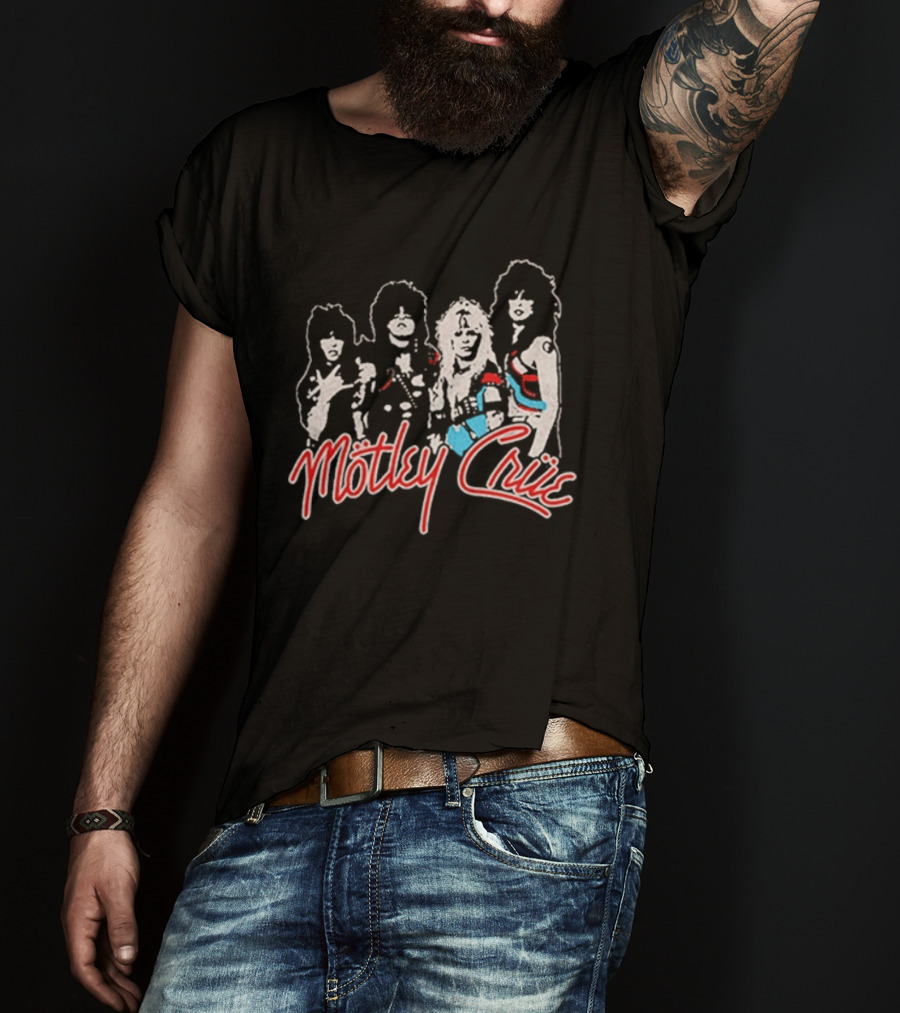 Motley Crue Band Members Sketch Red And Blue Outlines T-Shirt