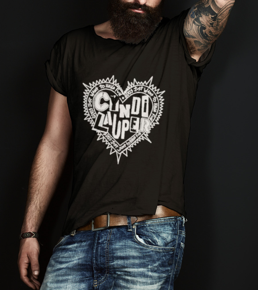 Cyndi Lauper Faded Black Punk Heart Spiked Lettering T-Shirt