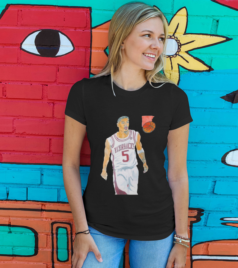 Arkansas Razorbacks Basketball Darius Acuff Jr. Caricature Player Number 5 T-Shirt