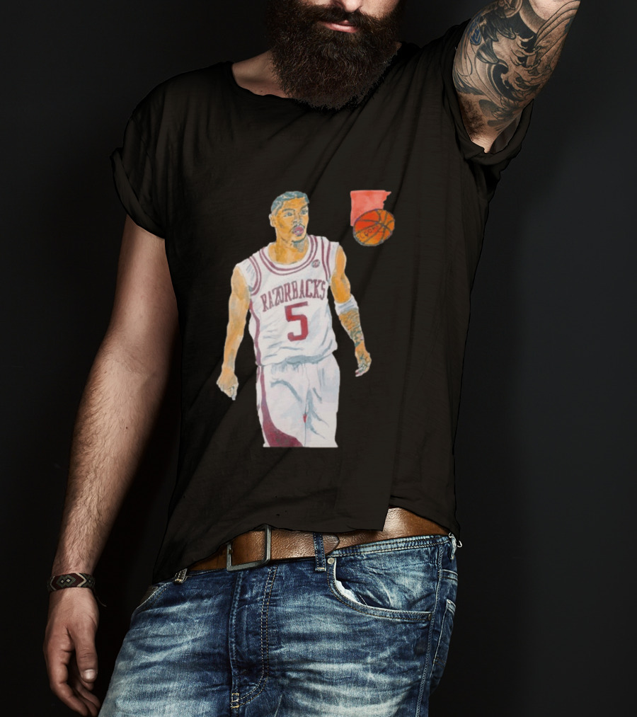 Arkansas Razorbacks Basketball Darius Acuff Jr. Caricature Player Number 5 T-Shirt