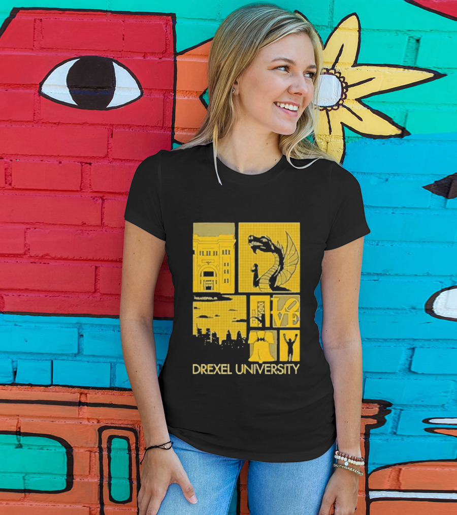 Drexel University Dragons Skyline Liberty Bell Icon Philadelphia T-Shirt