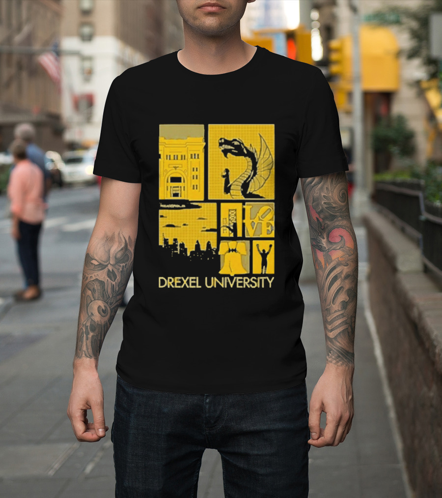 Drexel University Dragons Skyline Liberty Bell Icon Philadelphia T-Shirt
