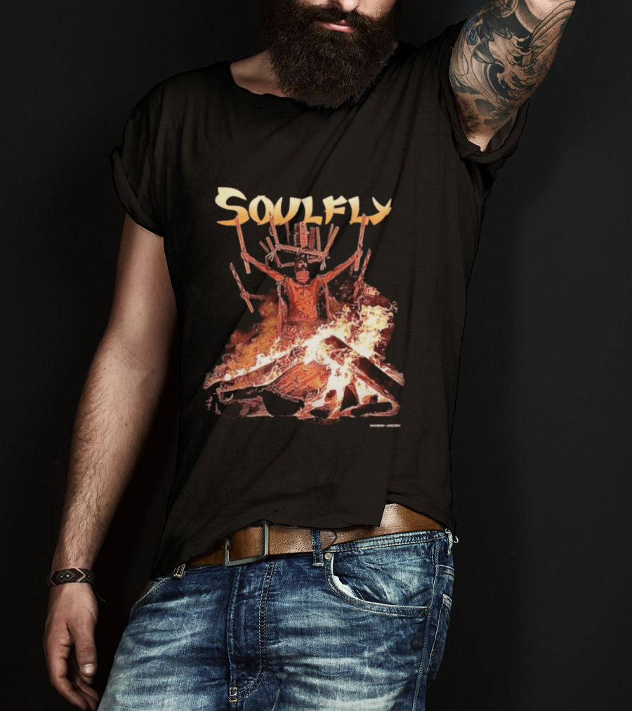 Soulfly Chama Tribal Warrior With Flaming Bonfire T-Shirt
