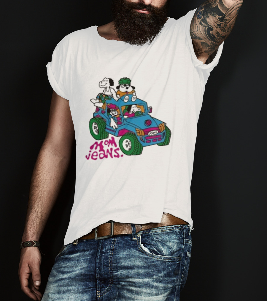 Mom Jeans Gorillaz Cartoon Characters Off Road Jeep Mock T-Shirt