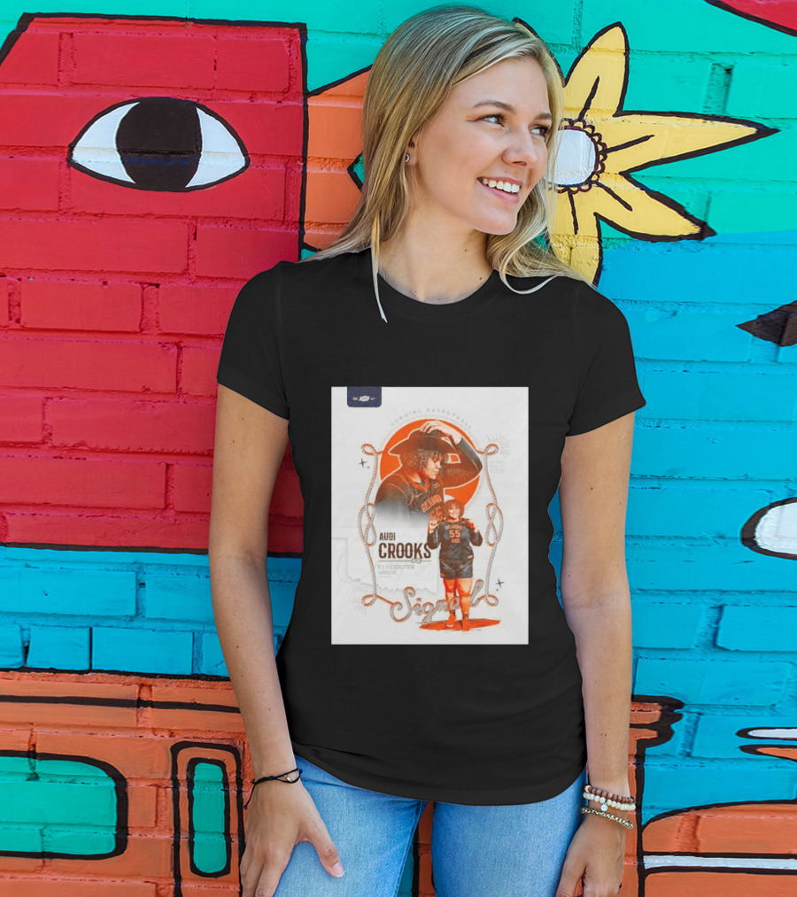Audi Crooks Signed Oklahoma State Cowgirls Basketball 55 Center Senior T-Shirt