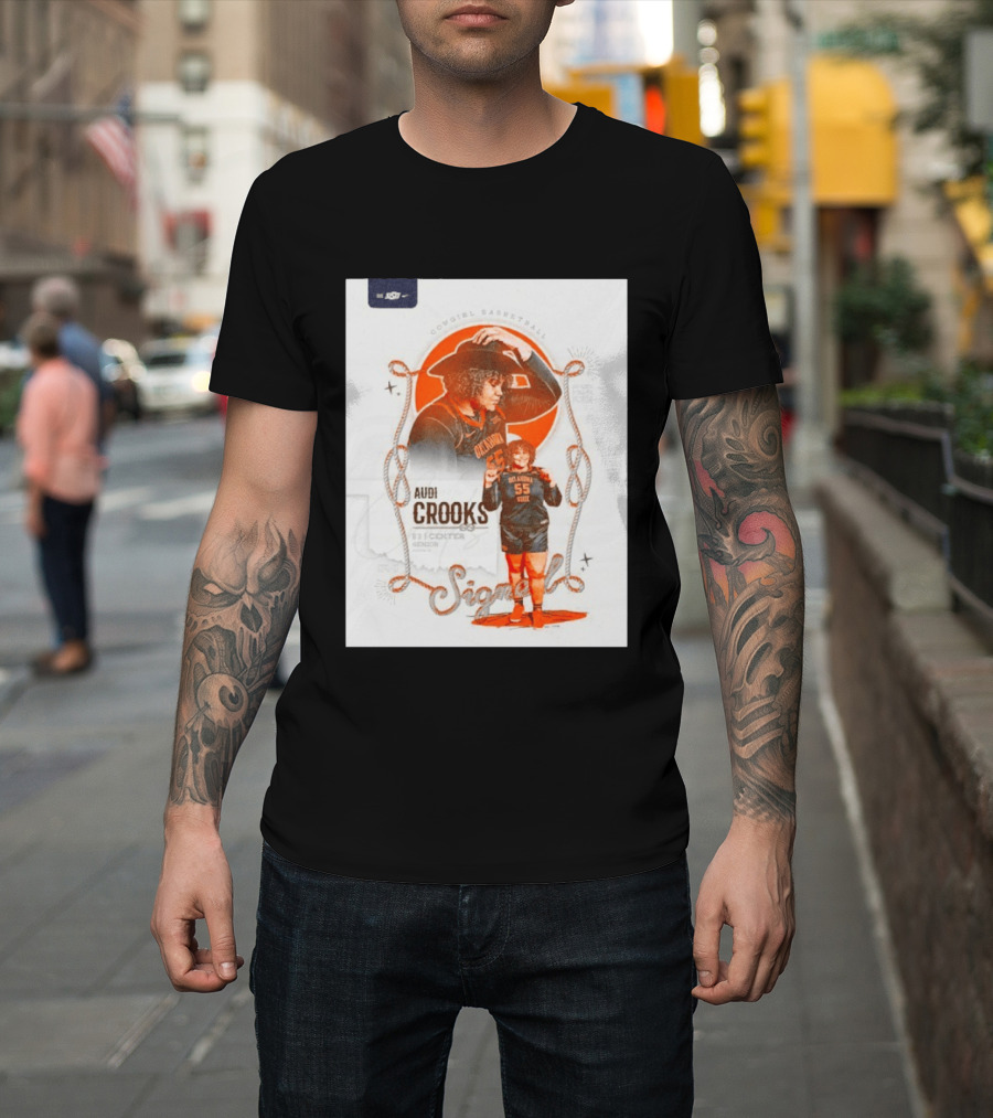 Audi Crooks Signed Oklahoma State Cowgirls Basketball 55 Center Senior T-Shirt