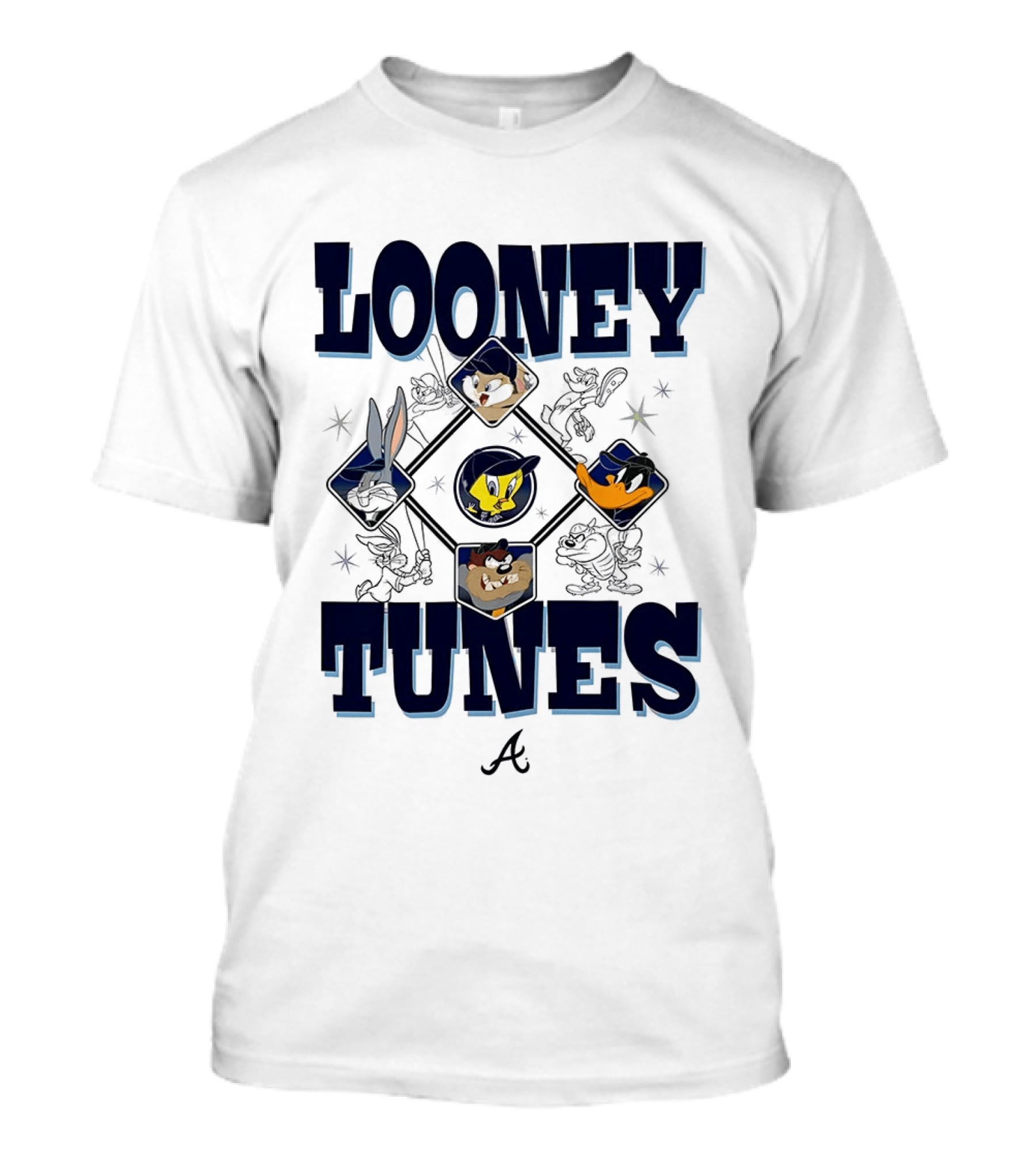 Looney Tunes Atlanta Braves Baseball Diamond Cartoon Characters T-Shirt
