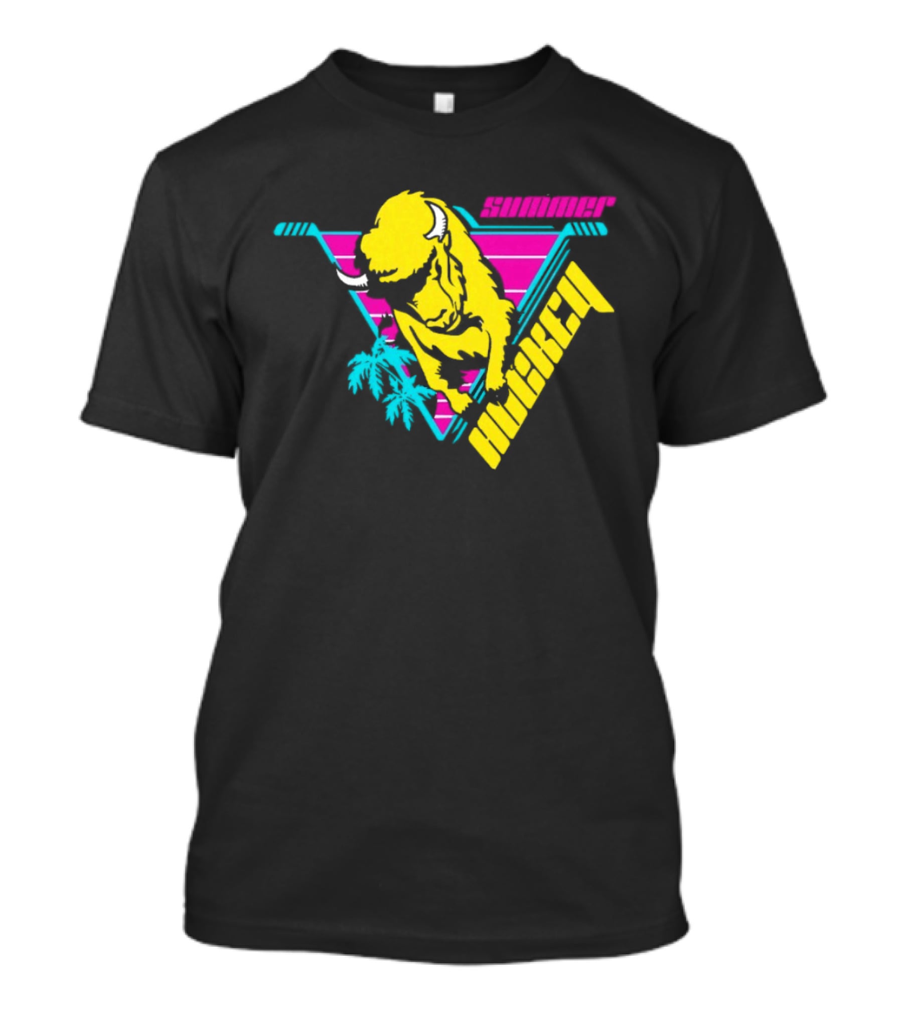 Summer Hockey Buffalo Retro Neon Triangle Vibes T-Shirt