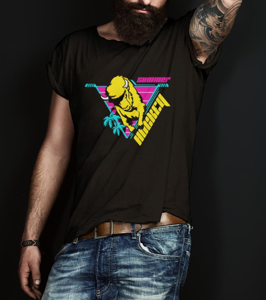 Summer Hockey Buffalo Retro Neon Triangle Vibes T-Shirt