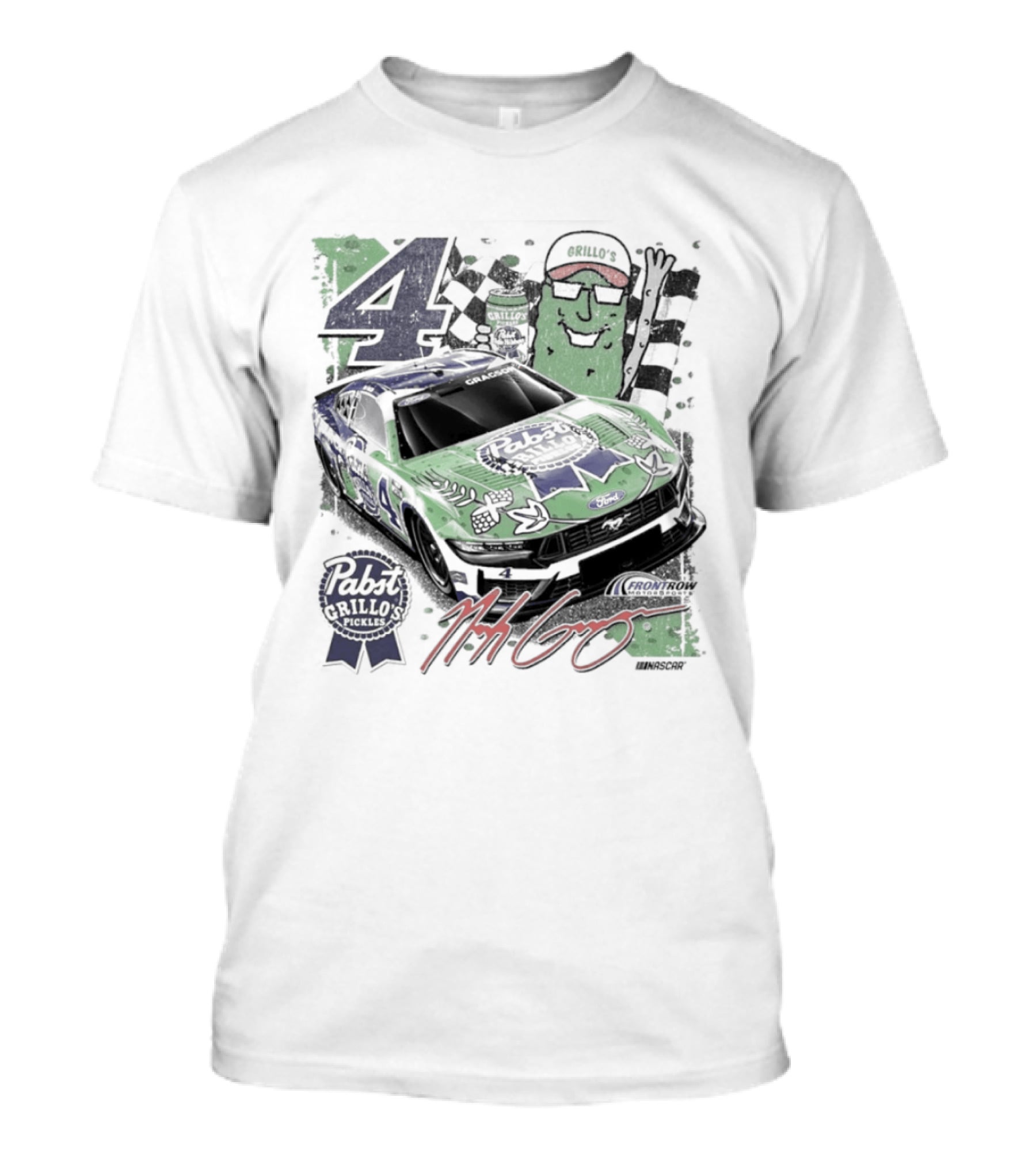NASCAR Pabst Blue Ribbon Grillo's Pickles Car Number 4 Racing Collaboration T-Shirt