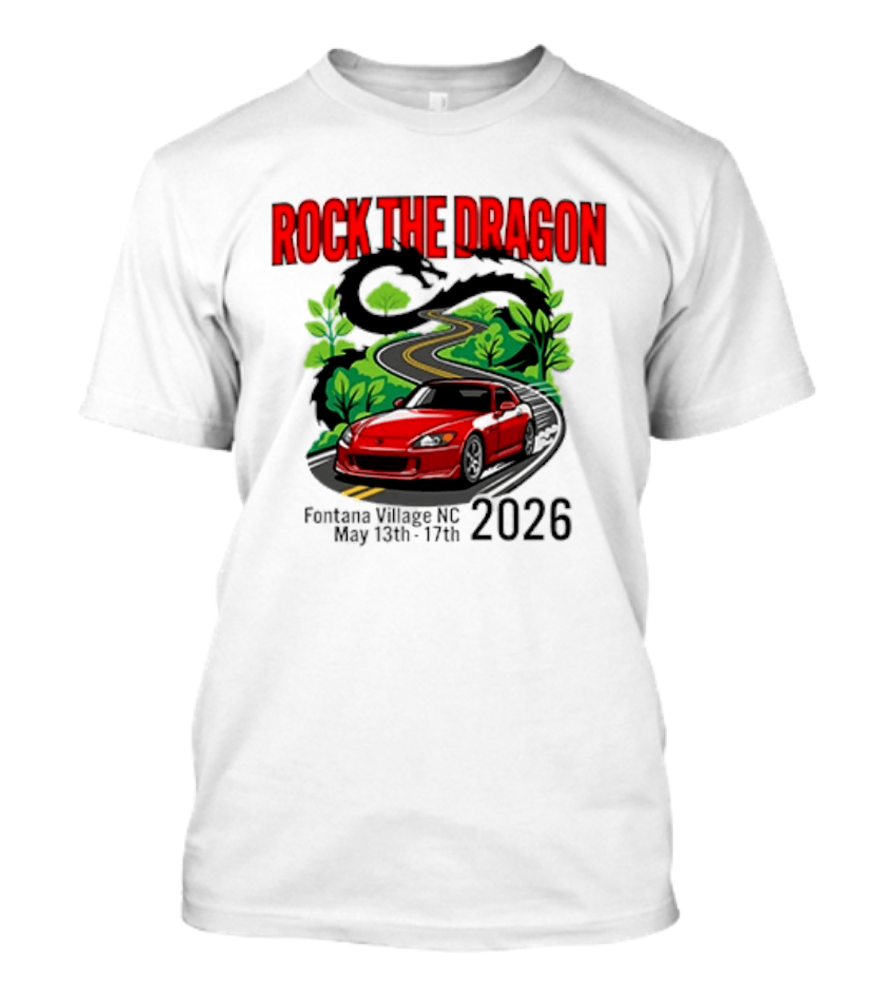 Rock The Dragon Fontana Village NC 2026 Red Car May 15th 17th T-Shirt