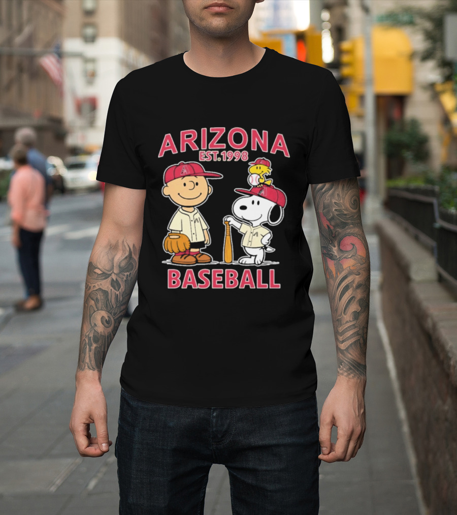 Arizona Est. 1998 Snoopy Woodstock Baseball Team Brown T-Shirt