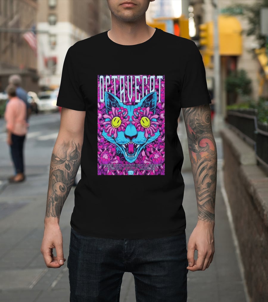 Octave Cat 2026 Psychedelic Spring Tour Dates Floral Cat T-Shirt
