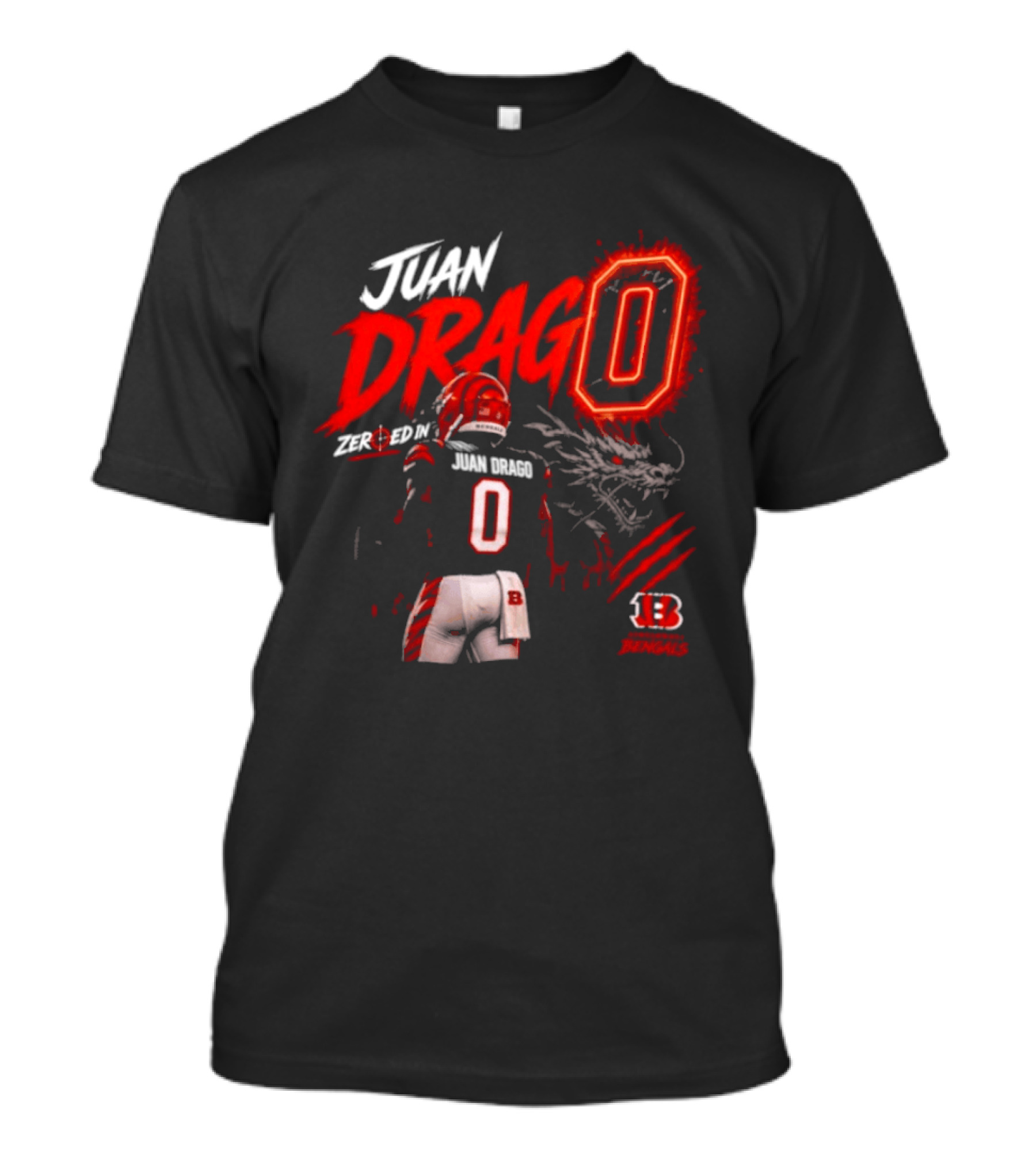 Juan Drago 0 Cincinnati Bengals Dragon Claw Football T-Shirt