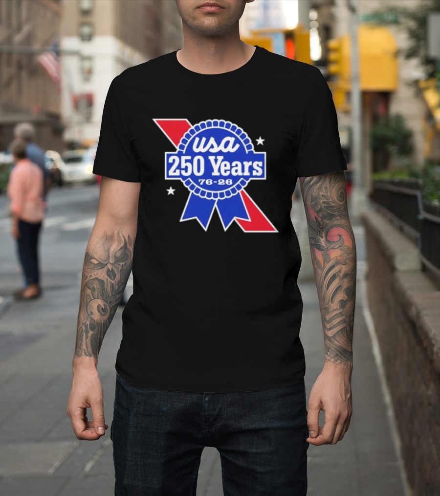 USA 250 Years Blue Ribbon 76 26 Celebration Stars T-Shirt