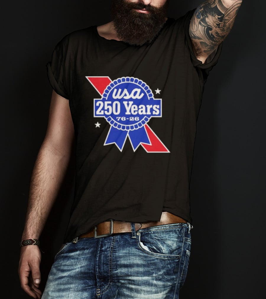 USA 250 Years Blue Ribbon 76 26 Celebration Stars T-Shirt