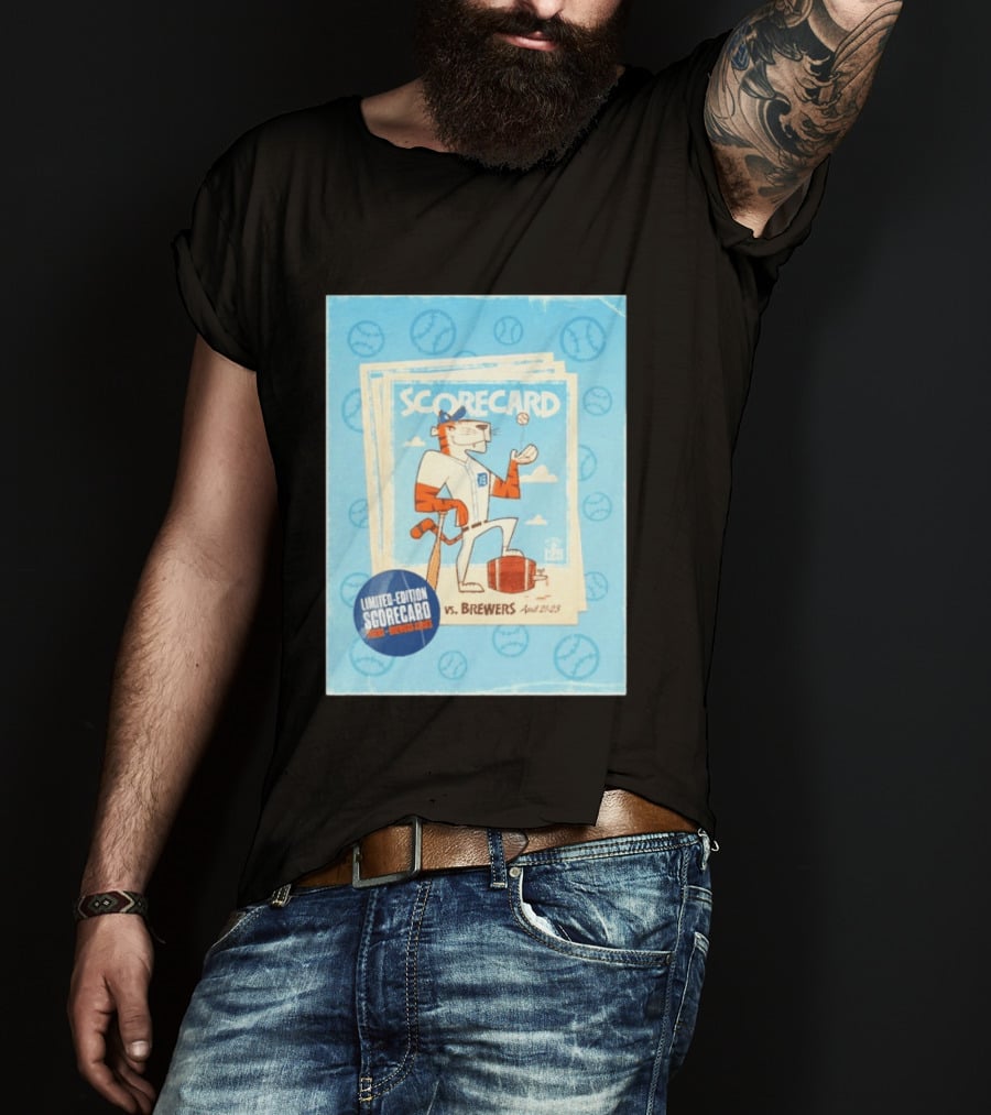 Limited Edition Scorecard Detroit Vs Brewers April 21 23 Vintage Baseball T-Shirt