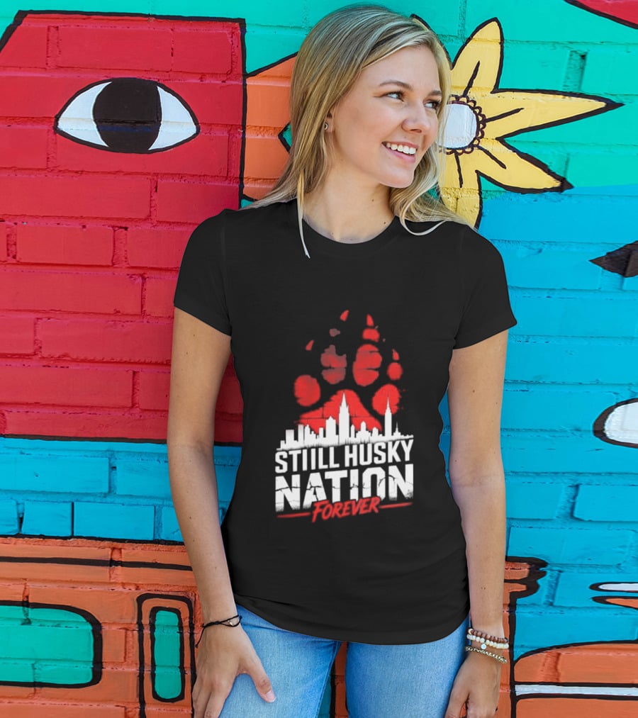 Still Husky Nation Forever Red Paw Print Skyline 2026 NBA UConn Huskies T-Shirt