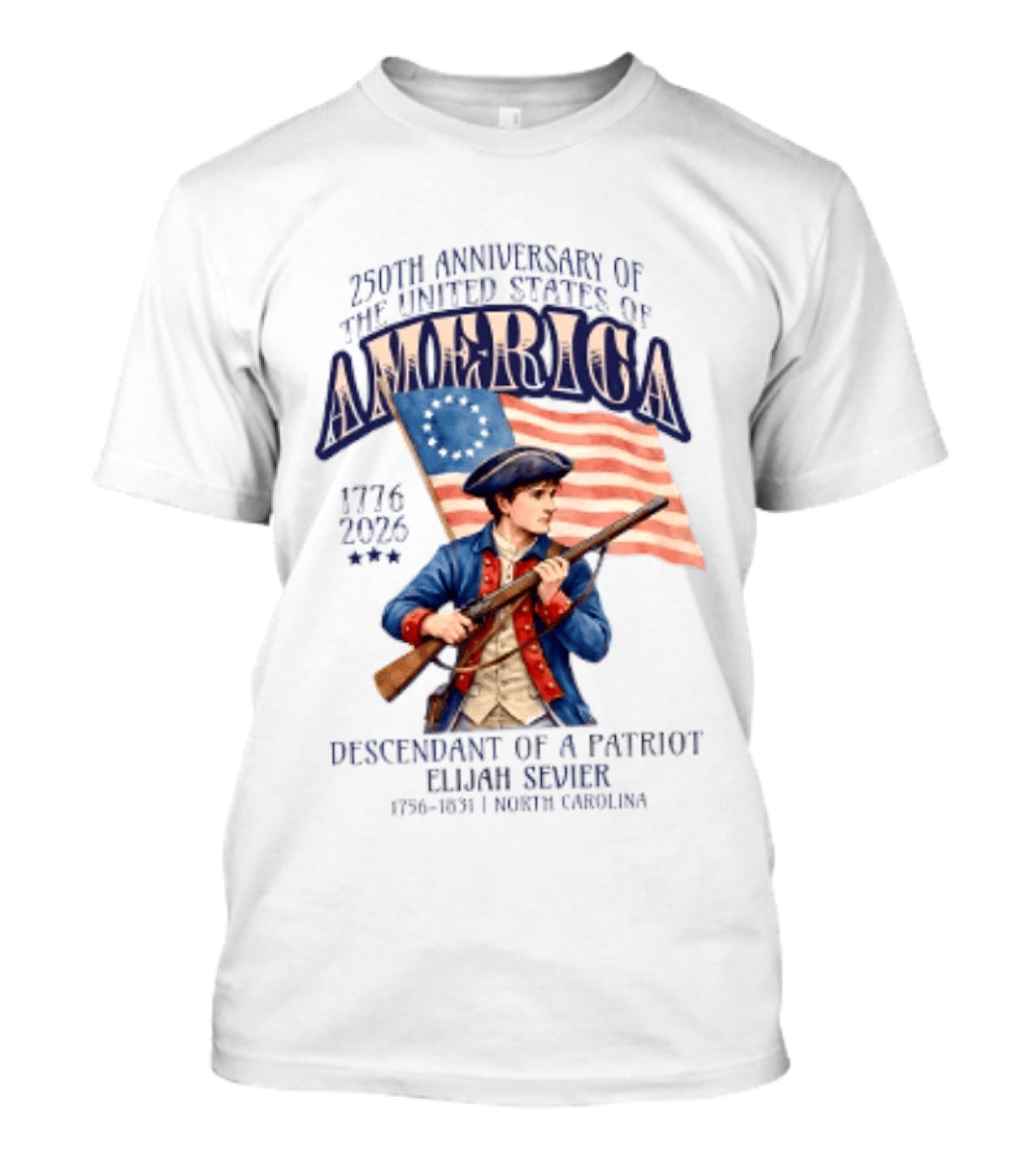 230th Anniversary Of The United States America 1776 2006 Descendant Of A Patriot Elijah Sevier 1756 1831 North Carolina T-Shirt