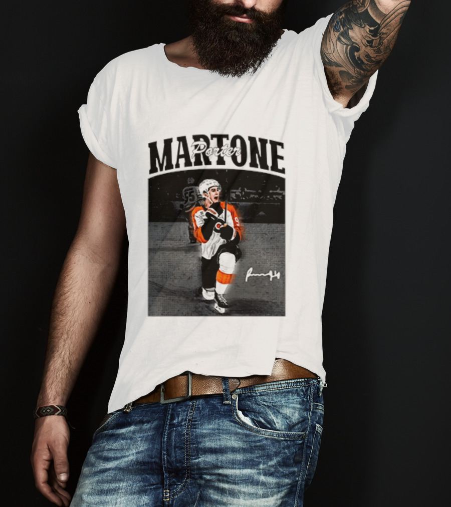 Porter Martone Fly Hockey Celebration With Signature T-Shirt