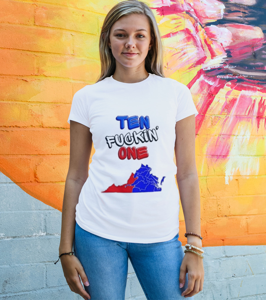 TEN FUCKIN ONE Virginia State Map Red Blue T-Shirt