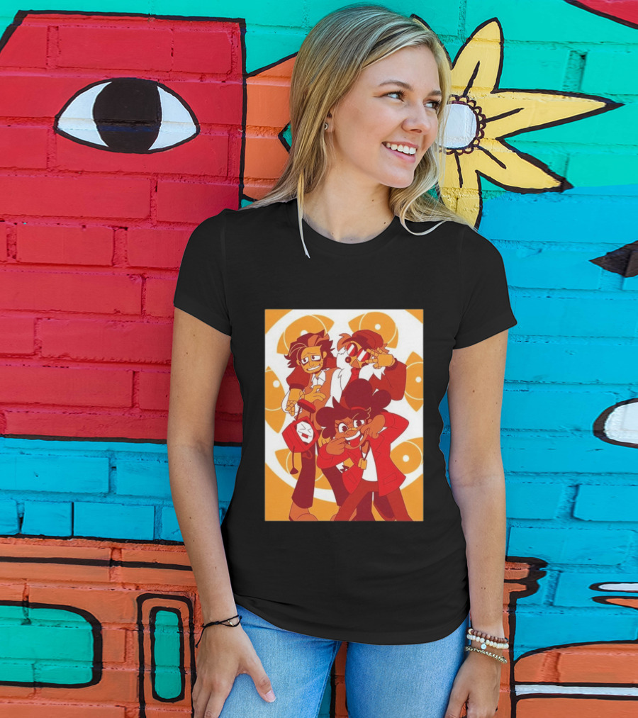 Epilogue Mural Red And White Cartoon Characters With Unique Hairstyles And Outfits T-Shirt