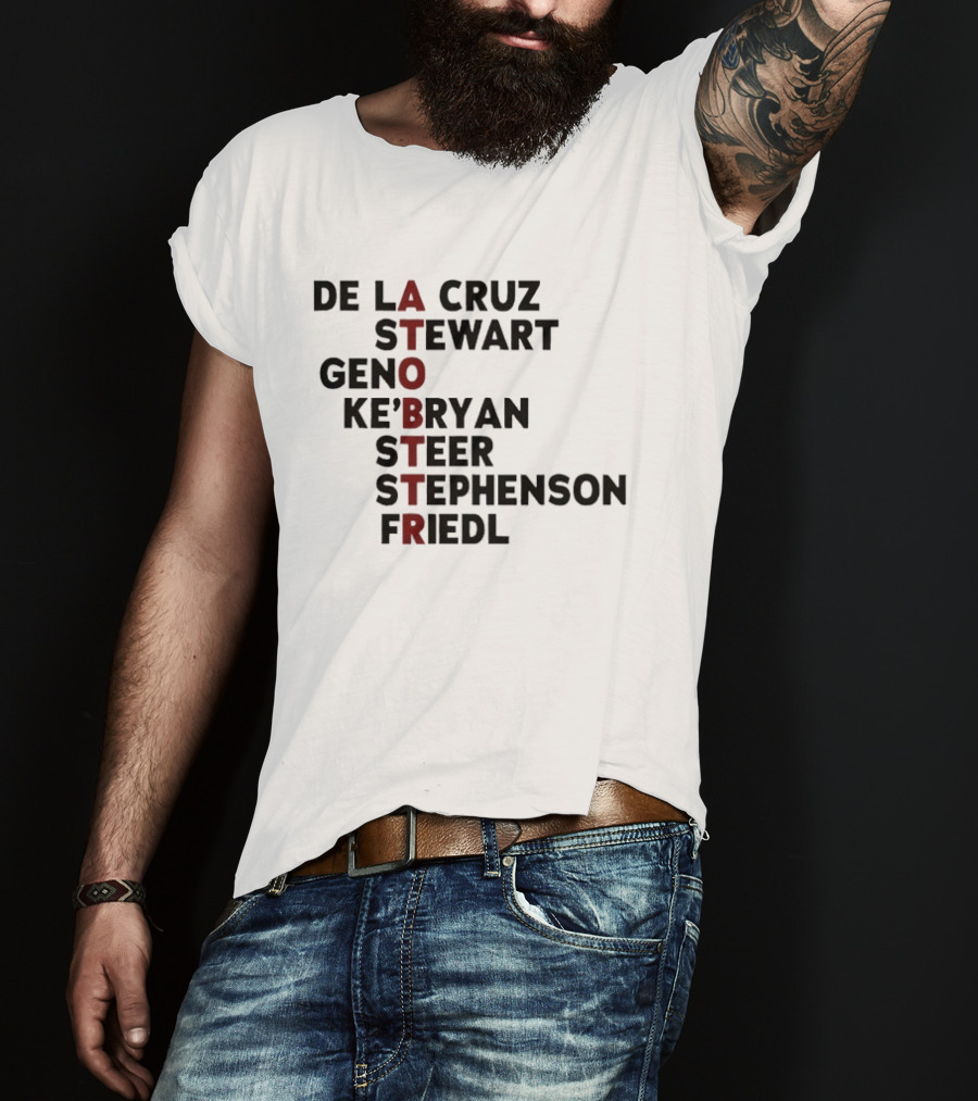 Cincinnati Baseball De La Cruz Stewart Geno Ke'Bryan Steer Stephenson Friedl ATOBTTR Names T-Shirt