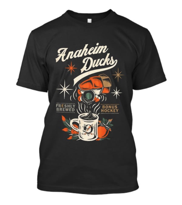 Anaheim Ducks Freshly Brewed Bonus Hockey Coffee Motif T-Shirt