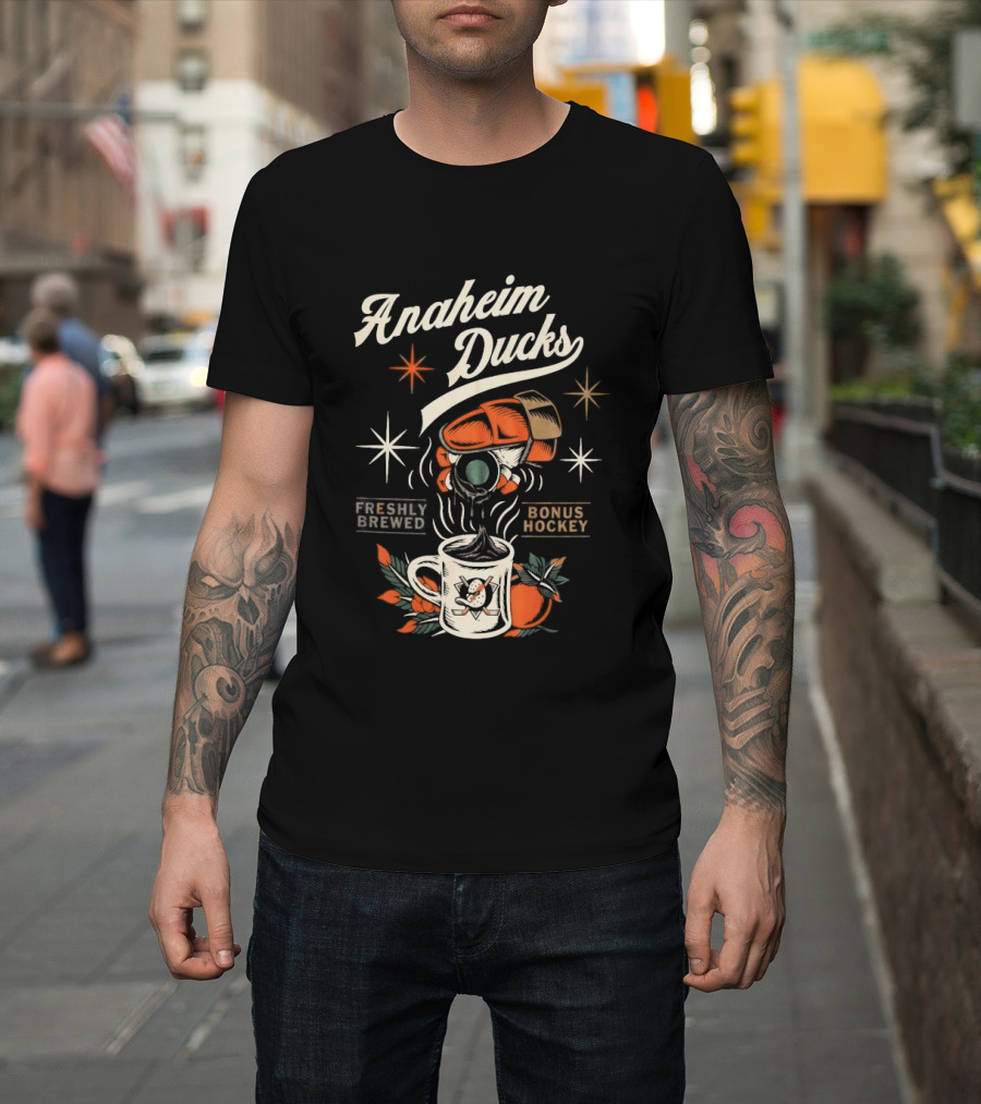 Anaheim Ducks Freshly Brewed Bonus Hockey Coffee Motif T-Shirt